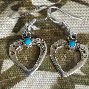 Sterling Silver Open Heart Dangles and Turquoise